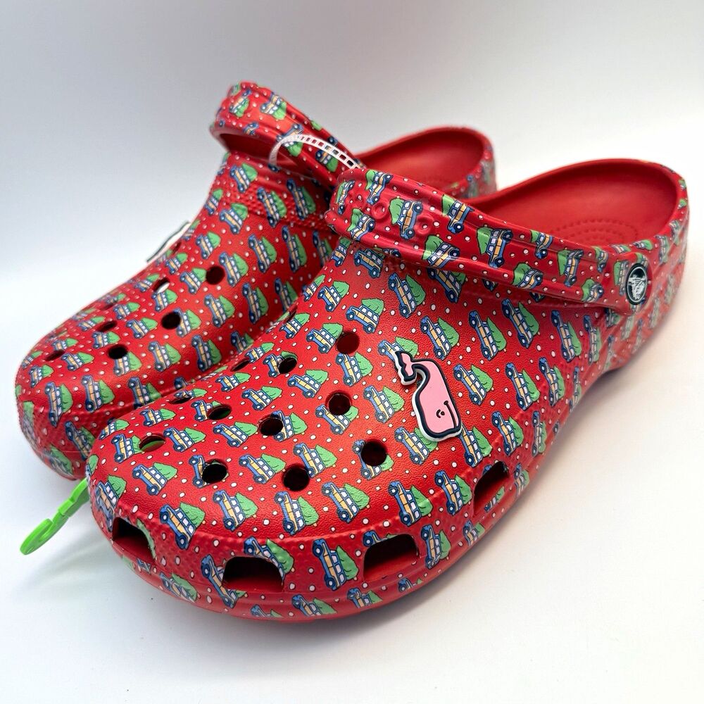 Crocs Vineyard Vines Clog Red Holiday Christmas Cars Tree Whale Logo Men’s US 11